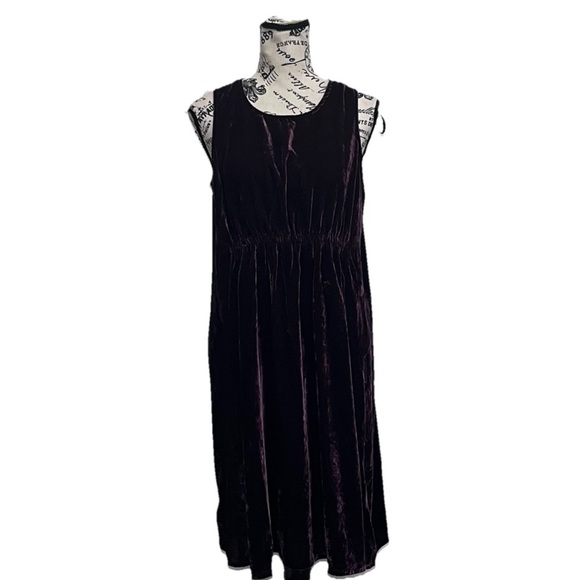 Gap Maternity Purple Velvet swing Midi dress Goth Grunge Boho Hippie Moto Bike M - Picture 2 of 11